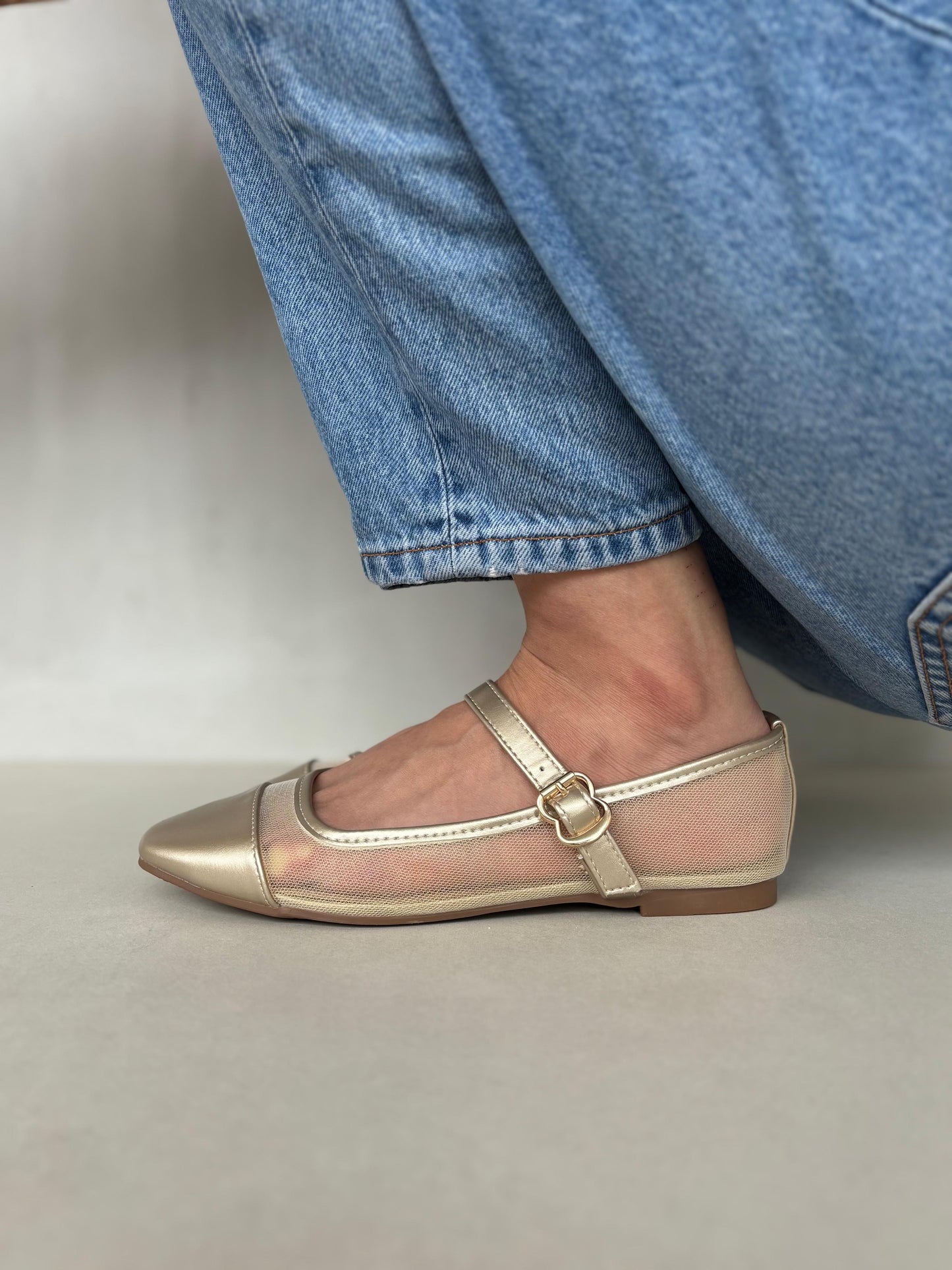 13769 - Bailarinas de Malla en Color Nude con Punta Satinada