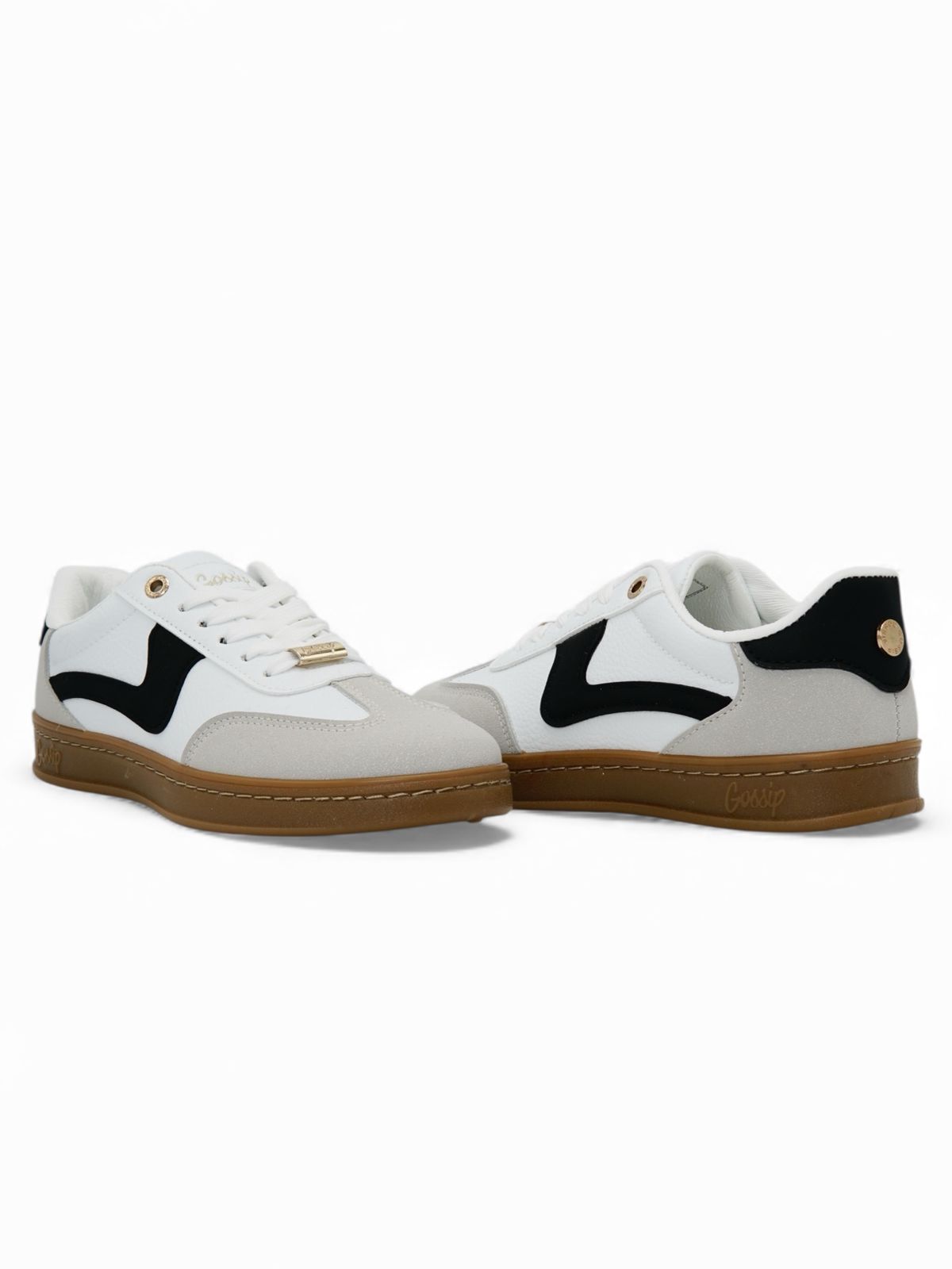 14316 – Zapatillas blancas con detalle negro y suela caramelo para dama