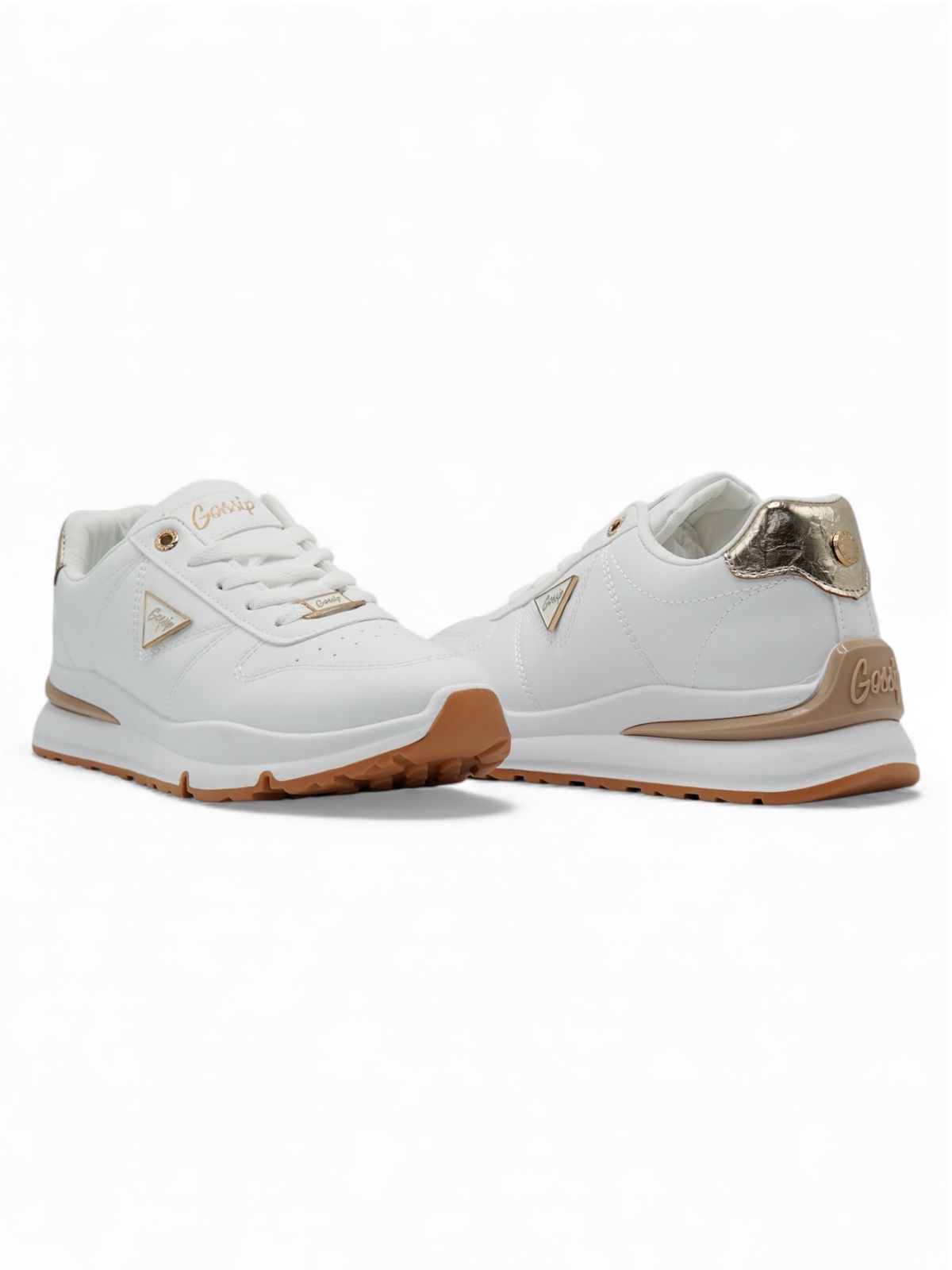 14340 – Zapatillas blancas con detalles dorados para dama