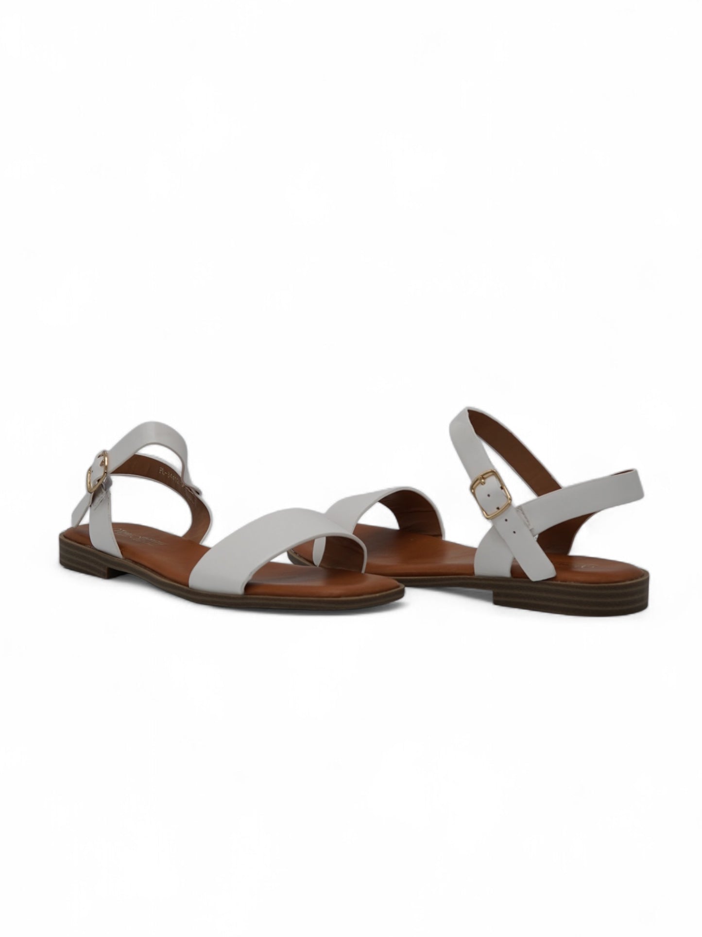 14412 – Sandalias Blancas con Hebilla Dorada y Suela Baja