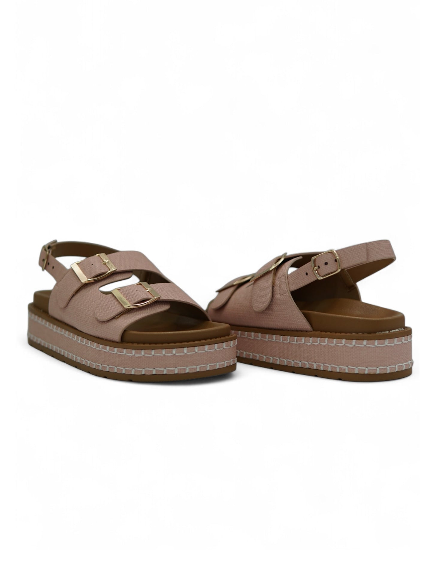 14348 – Sandalias Rosa Viejo con Plataforma Alta y Hebillas Doradas