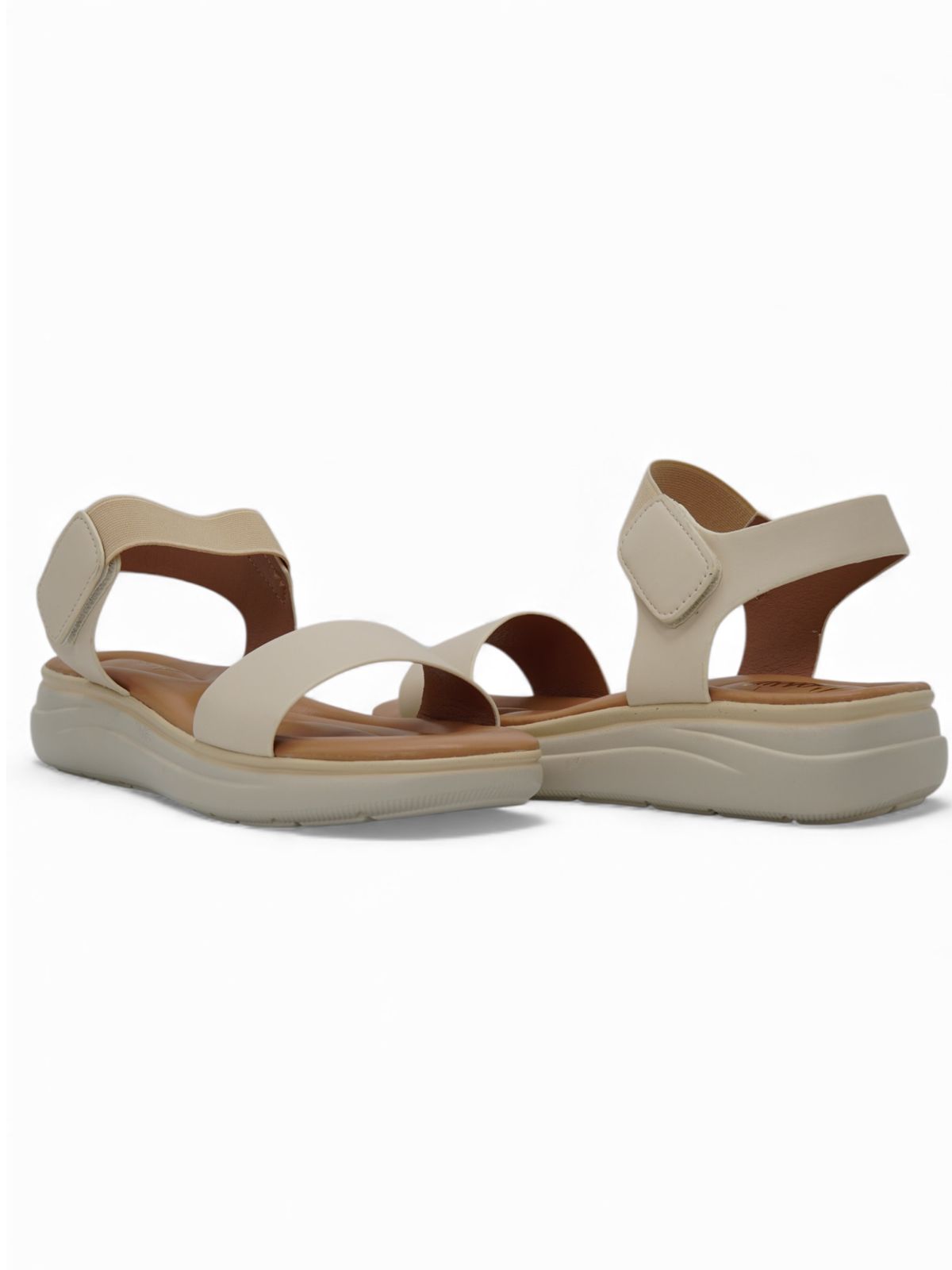 14361 – Sandalias Beige con Plataforma Ergonómica y Cierre de Velcro