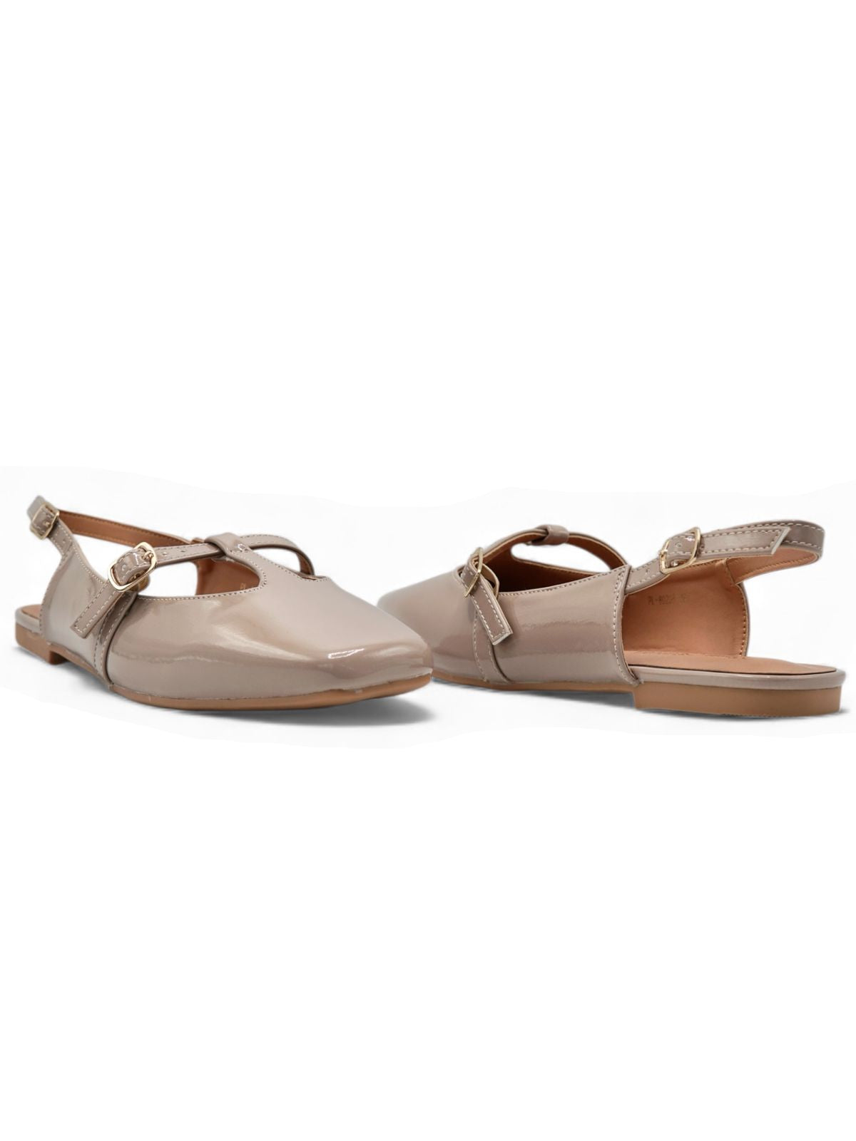 14455 – Bailarinas Taupe en Charol con Hebilla Lateral