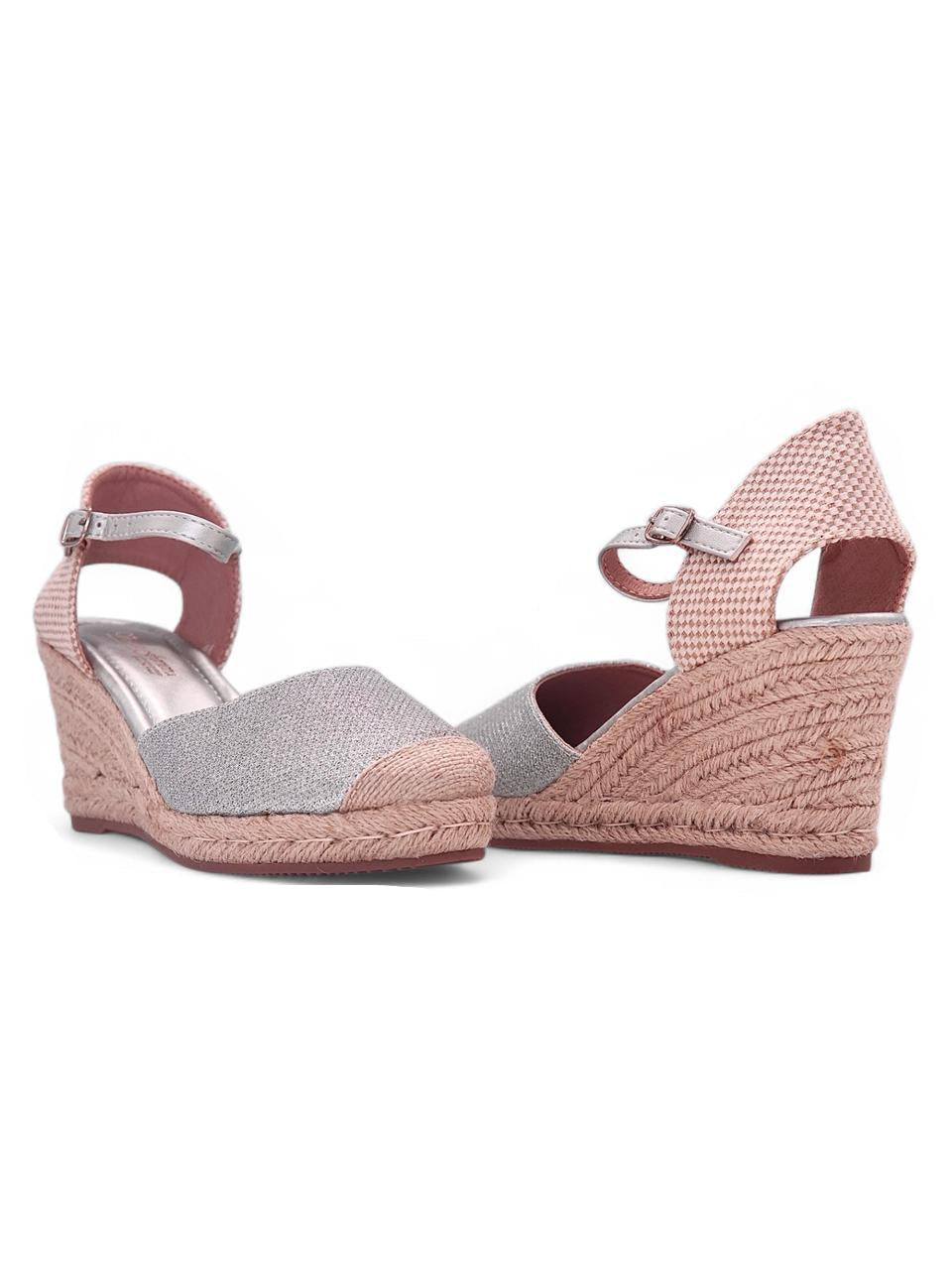 13148 - Sandalias de Cuña para Mujer en Plateado con Nude