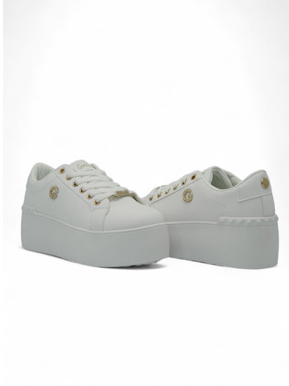 14303 – Zapatillas Blancas con Plataforma y Detalles Dorados