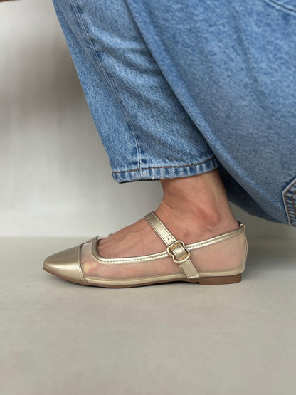 13769 - Bailarinas de Malla en Color Nude con Punta Satinada