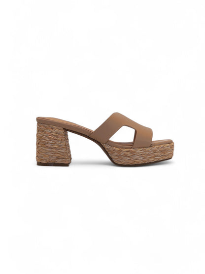 13754 - Sandalias de Tacón – Diseño Casual en Tonos Beige y Textura Trenzada