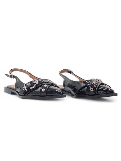 14095 - Zapatos Slingback en Charol Negro con Hebillas