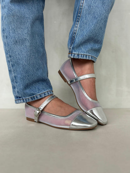 13770 - Bailarinas de Malla con Punta Metalizada Plateada