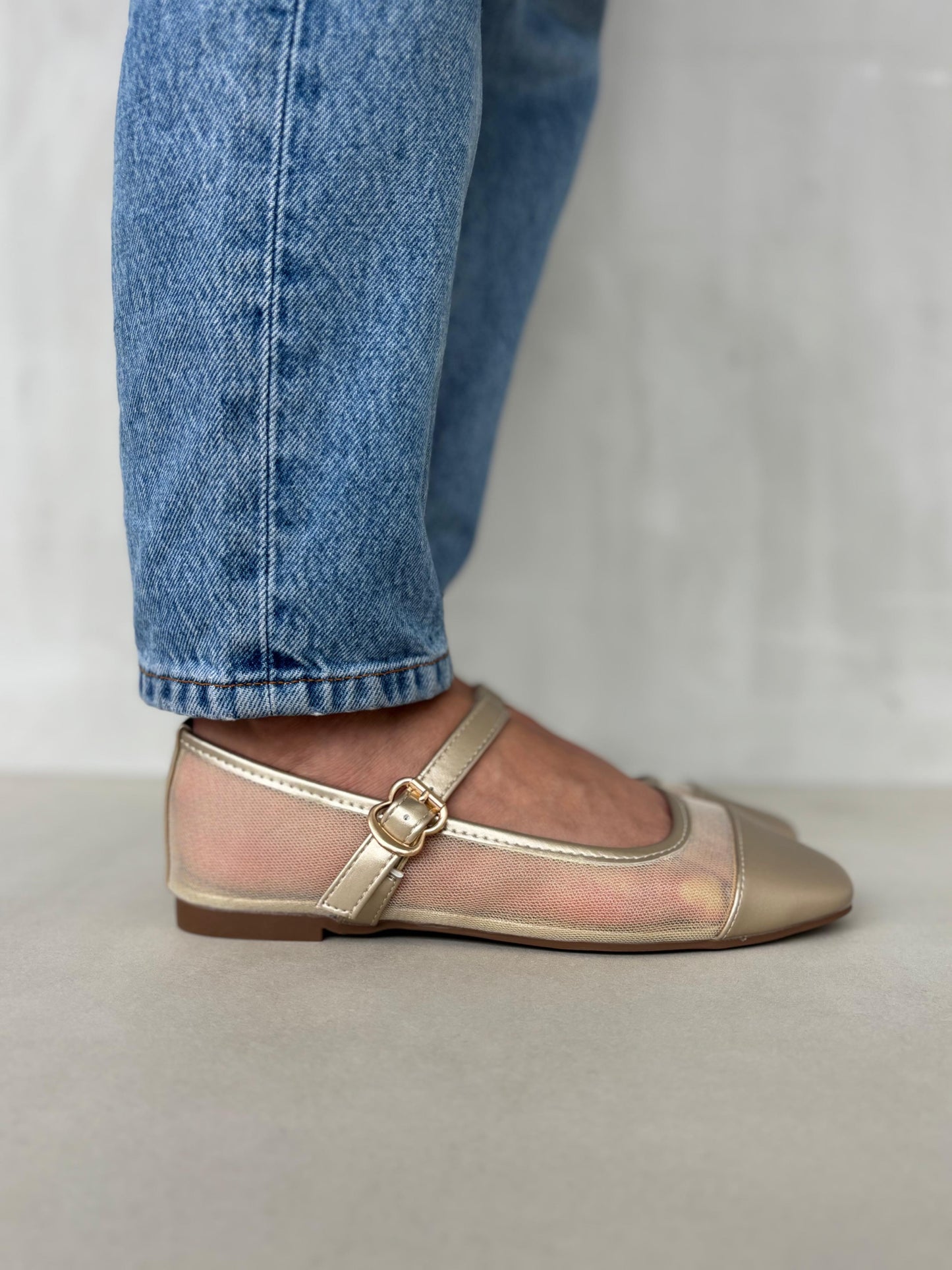 13769 - Bailarinas de Malla en Color Nude con Punta Satinada