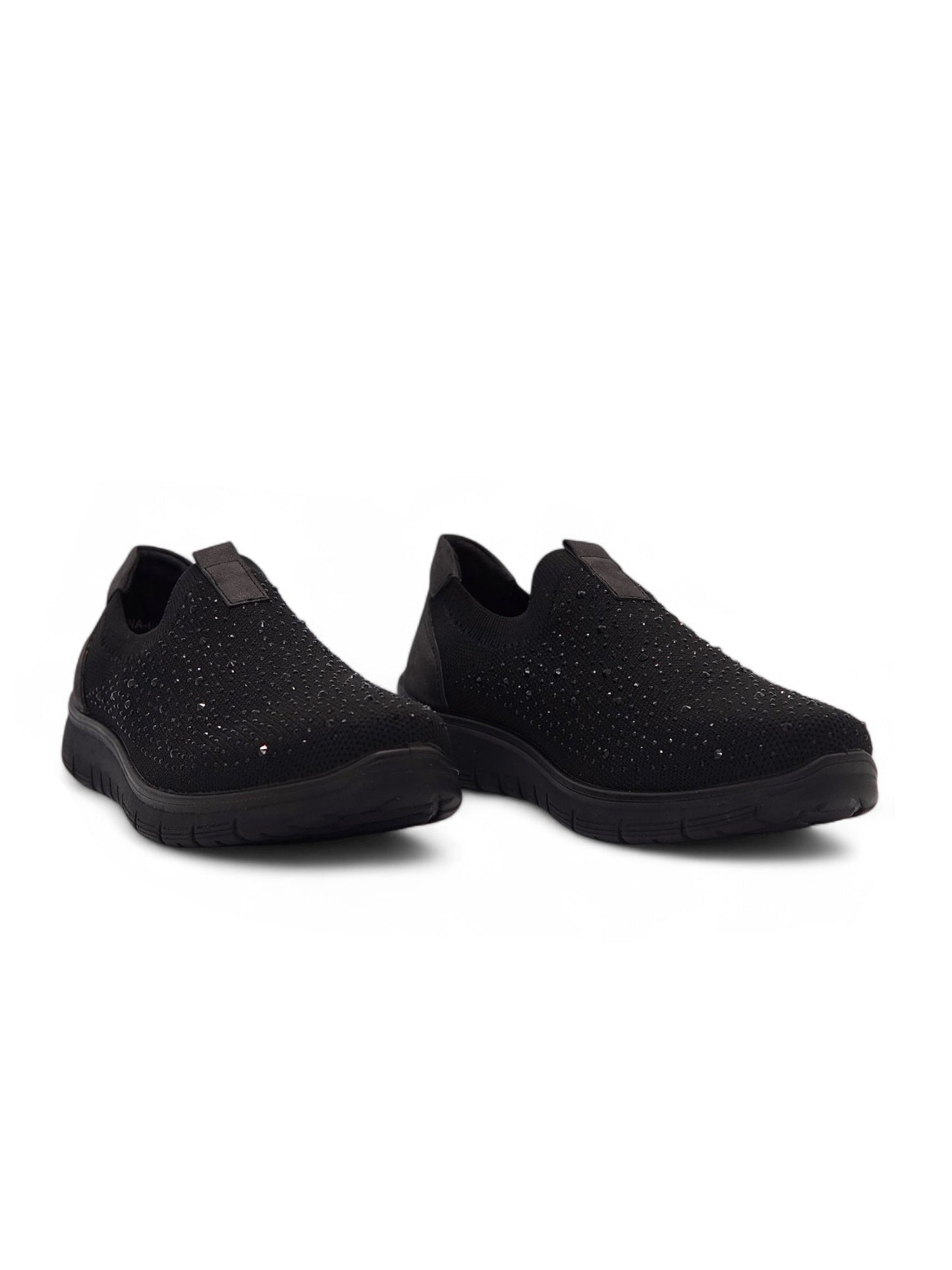 14086 - Tenis Slip-On para Mujer en Negro con Detalles Brillantes