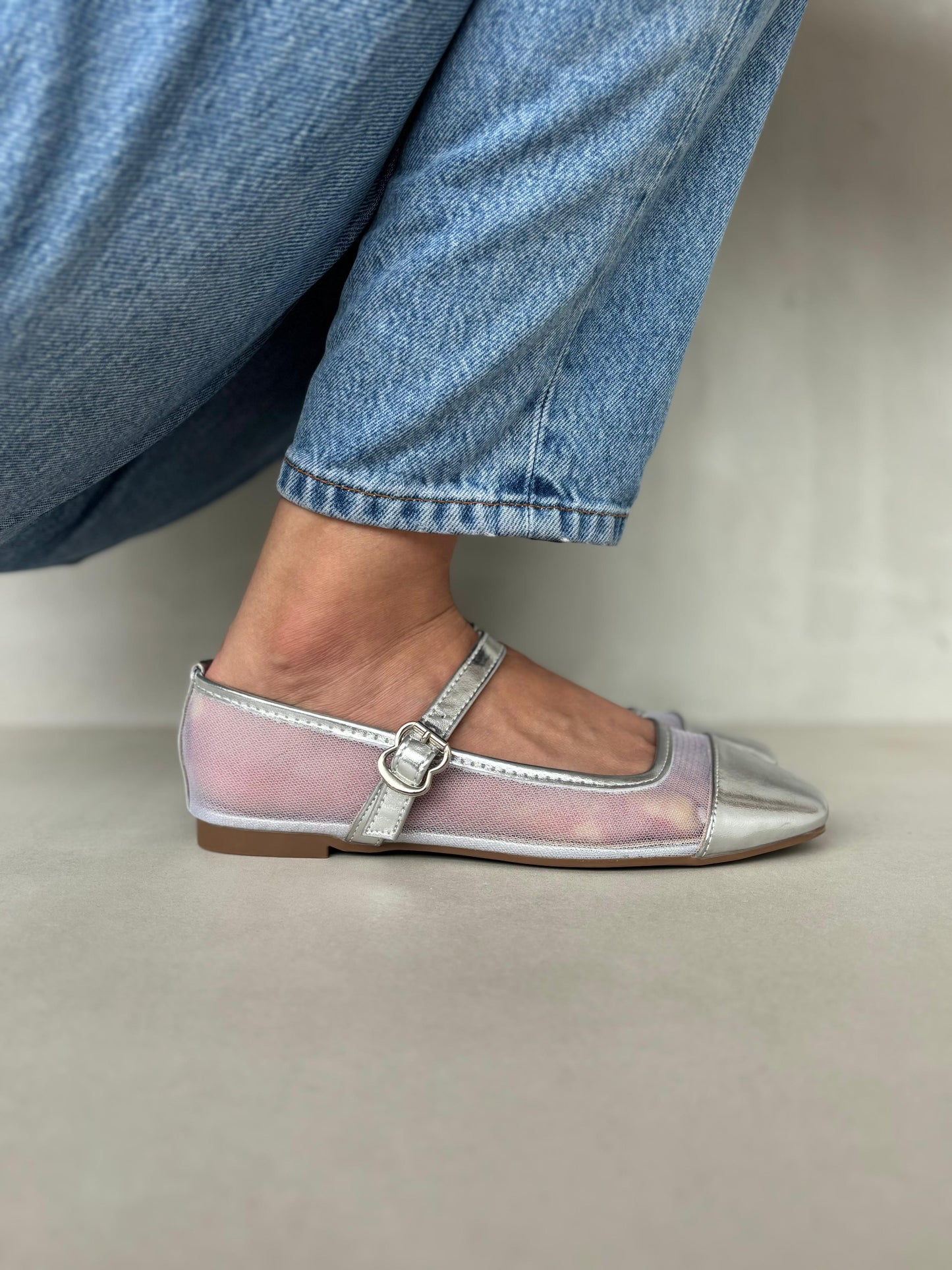 13770 - Bailarinas de Malla con Punta Metalizada Plateada