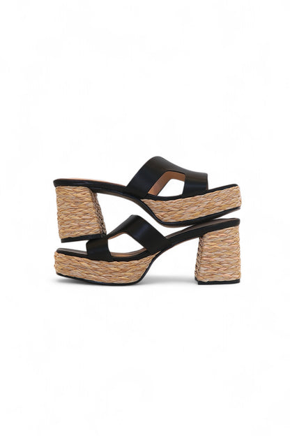 13755 – Sandalias de Tacón – Diseño Casual en Tonos Negro con Detalle Trenzado