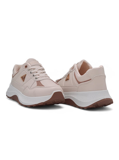 14145 - Tenis Chunky para Mujer en Beige con Detalles Café