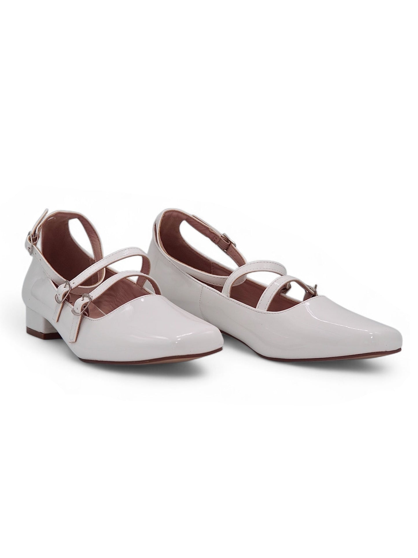 13592 - Zapatos Mary Jane para Mujer en Charol Blanco con Tacón Bajo