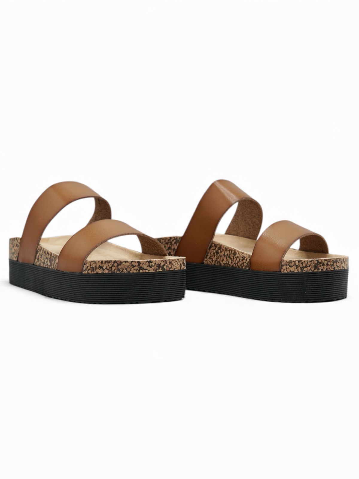 14286 – Sandalias khaki de plataforma con doble correa para dama