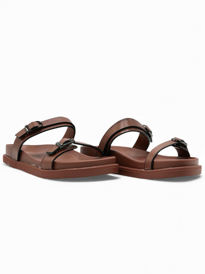 14486 – Sandalias Marrones con Doble Hebilla y Suela Ergonómica