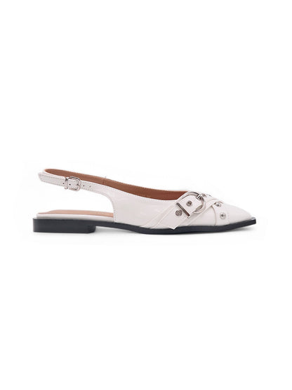 14097 - Zapatos Slingback en Charol Blanco con Hebillas