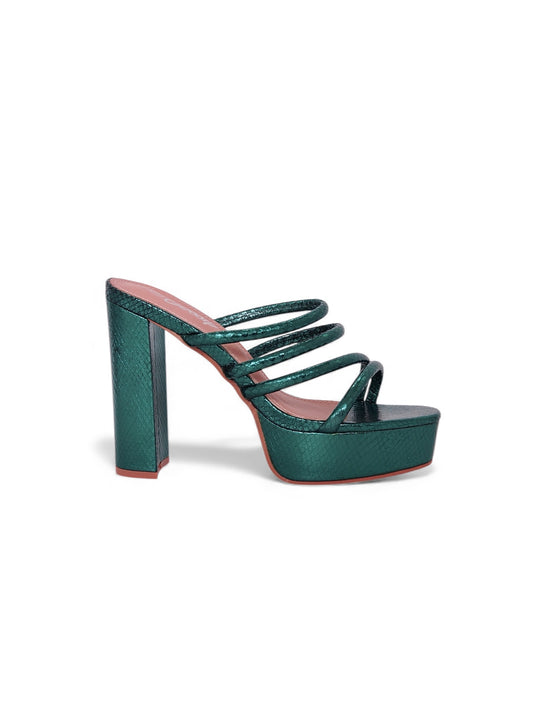 12009 - Sandalias para Mujer en Verde Metálico con Plataforma y Tiras