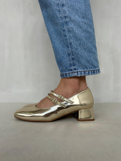 13465 - Zapatos de Tacón Bajo para Mujer Dorados