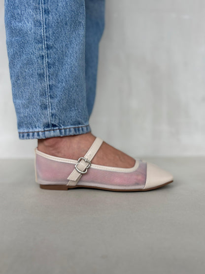 13767 - Bailarinas de Malla en Color Rosa Claro con Punta Satinada