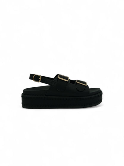 14347 – Sandalias Negras con Plataforma Alta y Hebillas Doradas