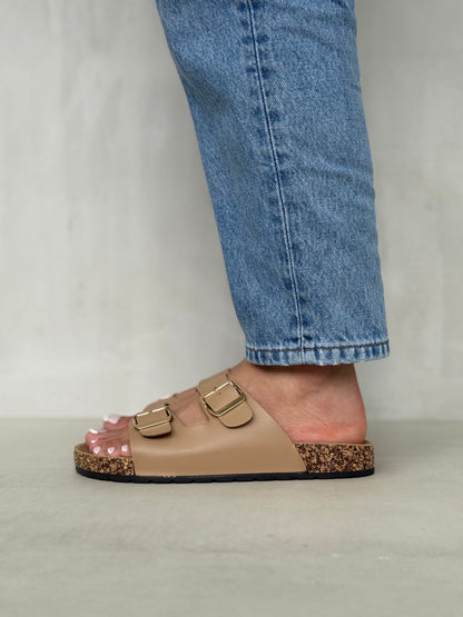 13987-Sandalias Planas de Mujer con Doble Hebilla