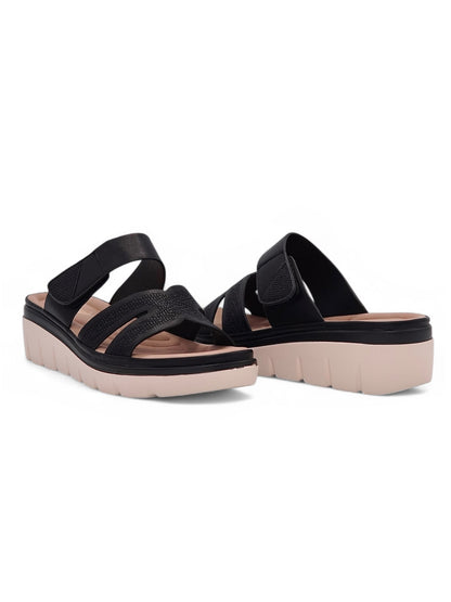 14032 - Sandalias Plataforma para Mujer en Negro con Tiras Anchas