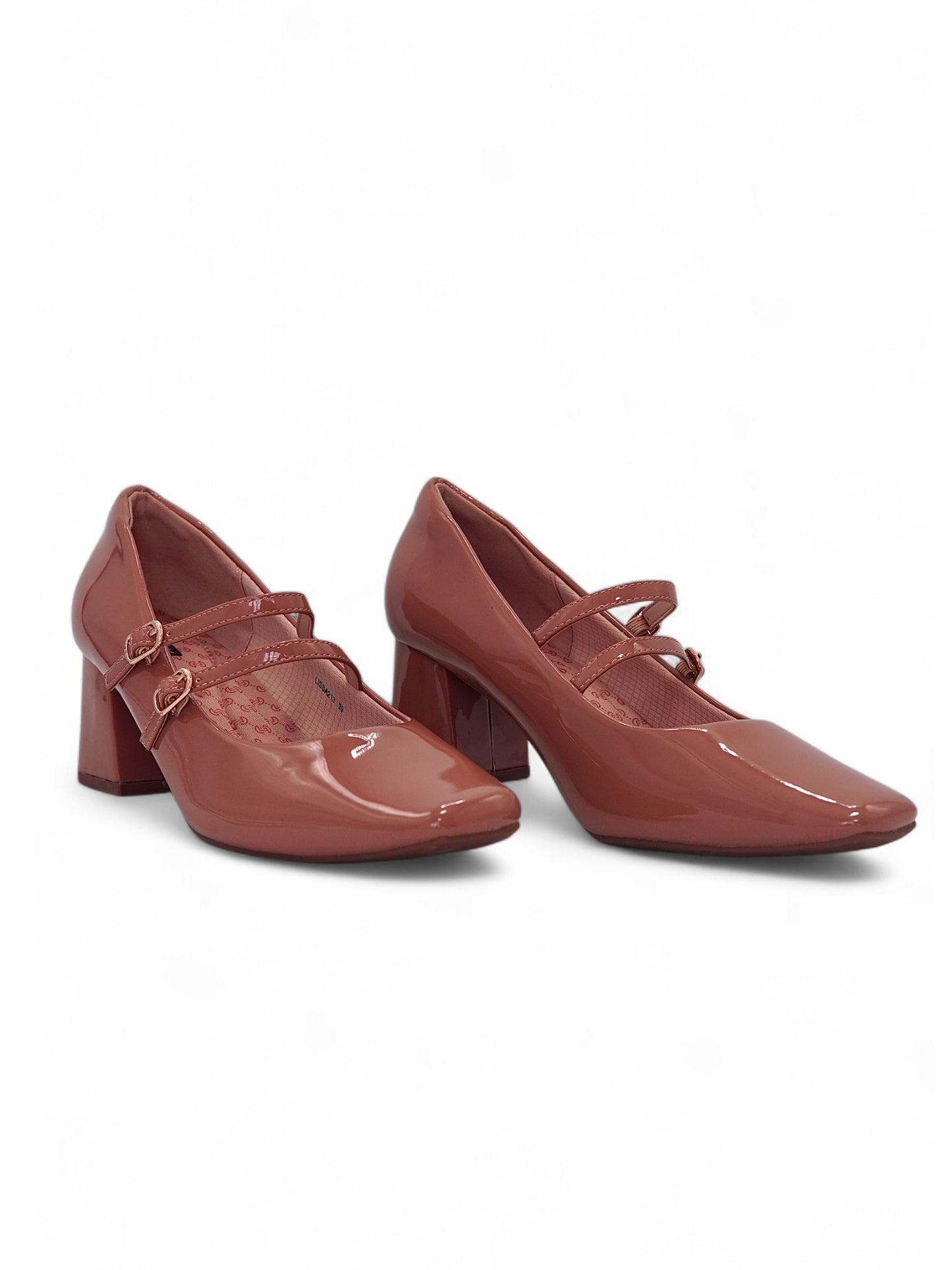 11294 - Zapatos Mary Jane para Mujer en Charol Rosado con Doble Correa