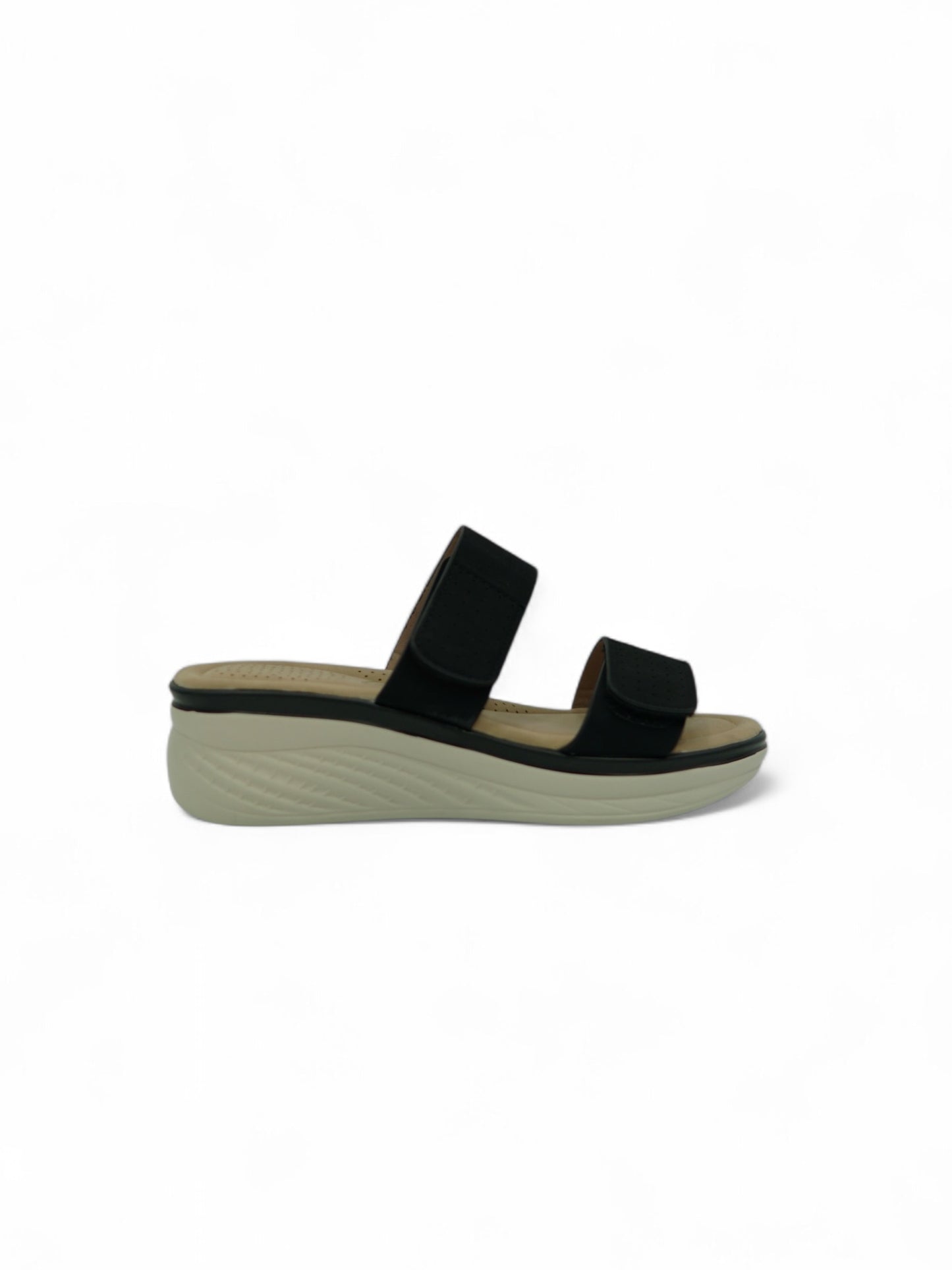 14362 – Sandalias Negras con Plataforma Ergonómica y Cierre de Velcro