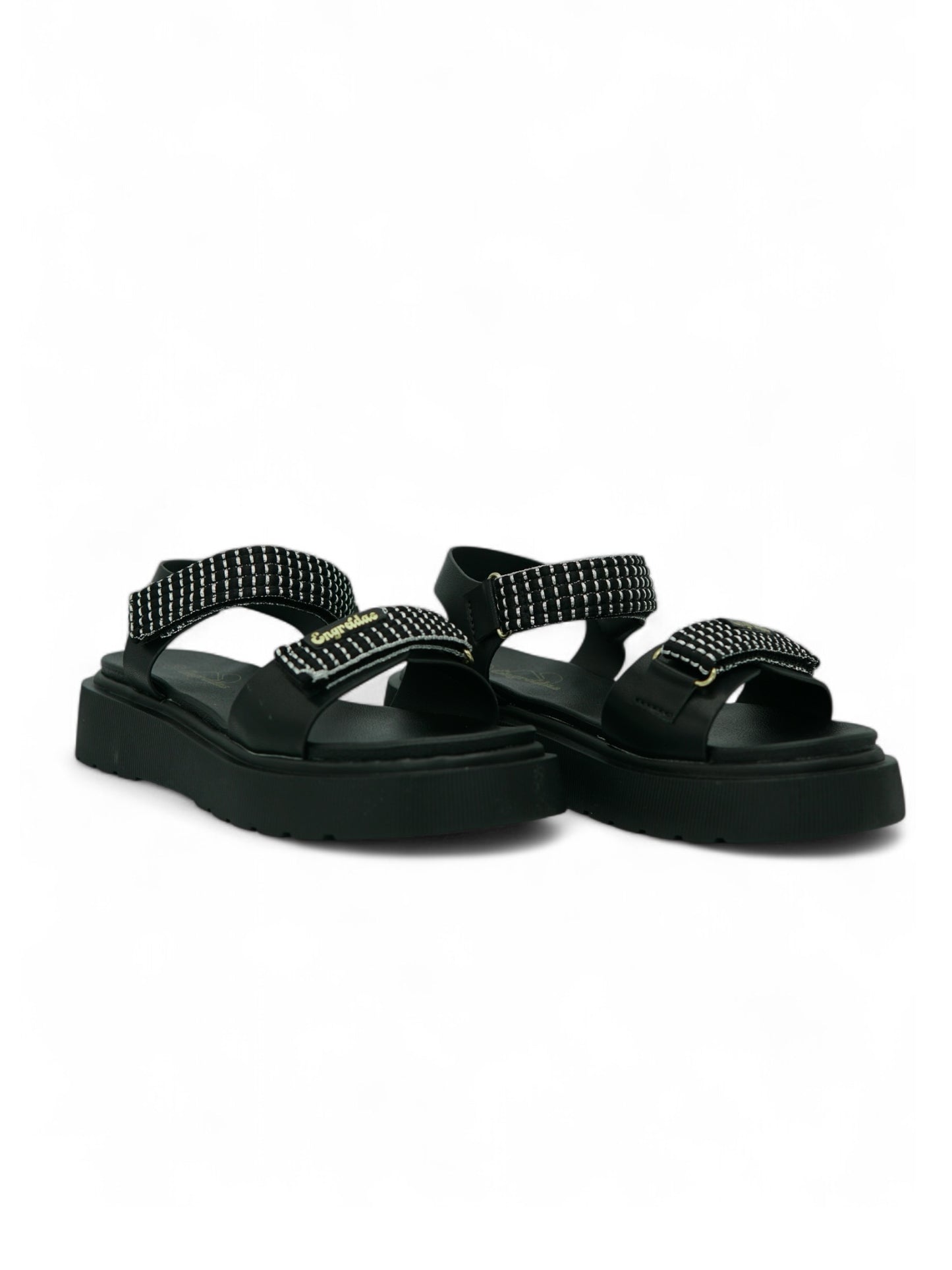 14272 – Sandalias Negras con Plataforma y Detalles de Brillos