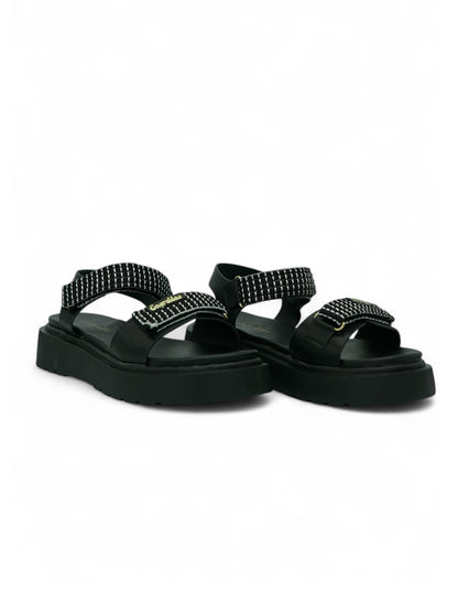 14272 – Sandalias Negras con Plataforma y Detalles de Brillos