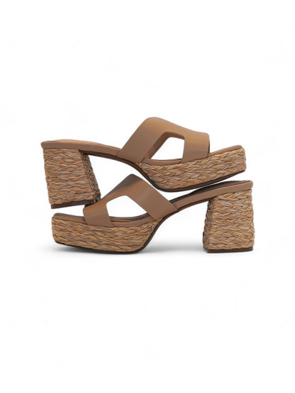 13754 - Sandalias de Tacón – Diseño Casual en Tonos Beige y Textura Trenzada