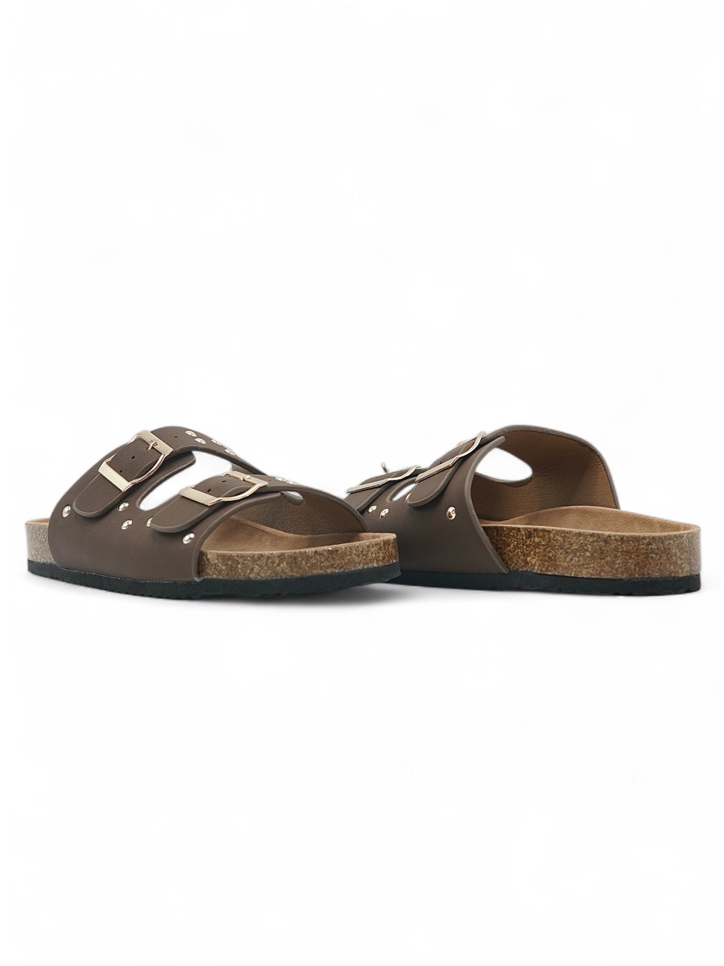 14110 - Sandalias de Mujer Café con Hebillas y Suela de Corcho
