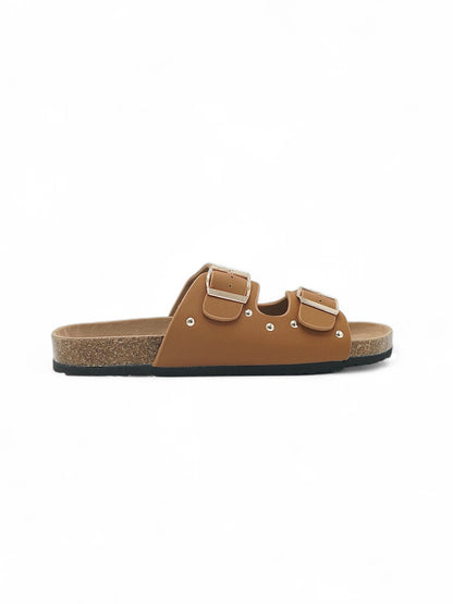 14109 - Sandalias de Mujer Camel con Hebillas y Suela de Corcho