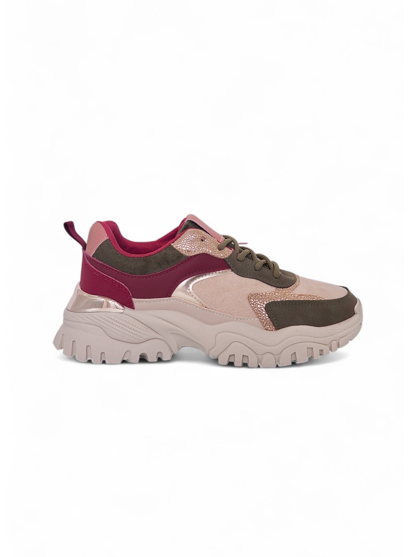 13547 - Tenis Chunky para Mujer en Tonos Burdeos, Rosado y Verde Oliva