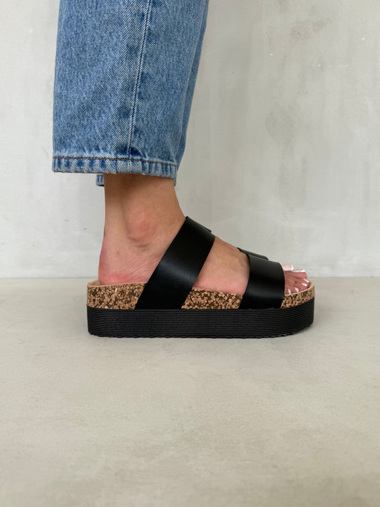 14285 – Sandalias negras de plataforma con doble correa para dama