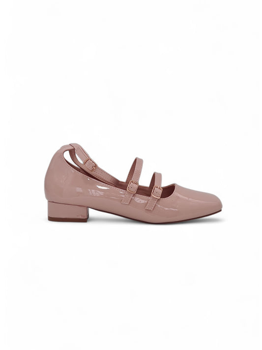13593 - Zapatos Mary Jane para Mujer en Charol Nude Rosado con Tacón Bajo
