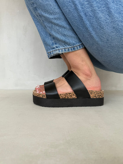 14285 – Sandalias negras de plataforma con doble correa para dama