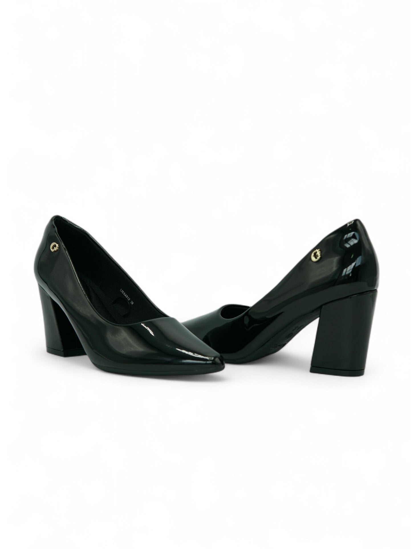 14254 – Zapatos negros de charol con tacón alto cuadrado para dama