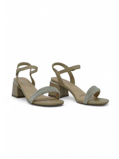 14336 – Sandalias Beige con Brillo y Tacón Cuadrado