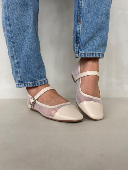 13767 - Bailarinas de Malla en Color Rosa Claro con Punta Satinada