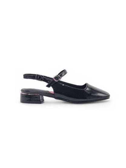 14062 - Zapatos Slingback Negros en Charol con Tacón Bajo