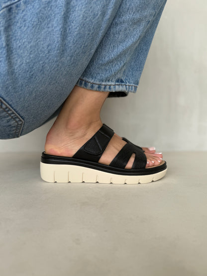14032 - Sandalias Plataforma para Mujer en Negro con Tiras Anchas