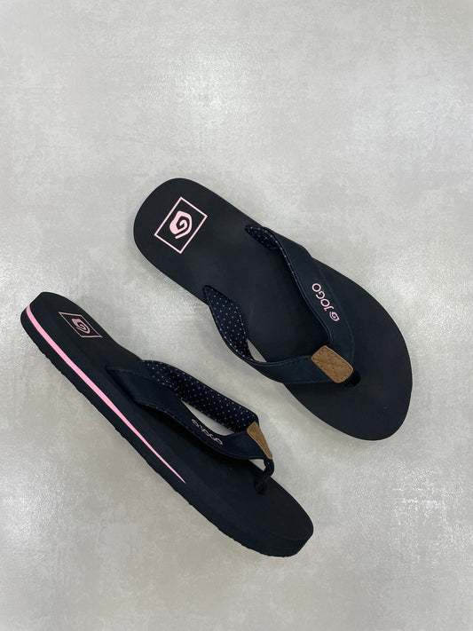 14389 – Chancletas Negras con Detalle Rosa