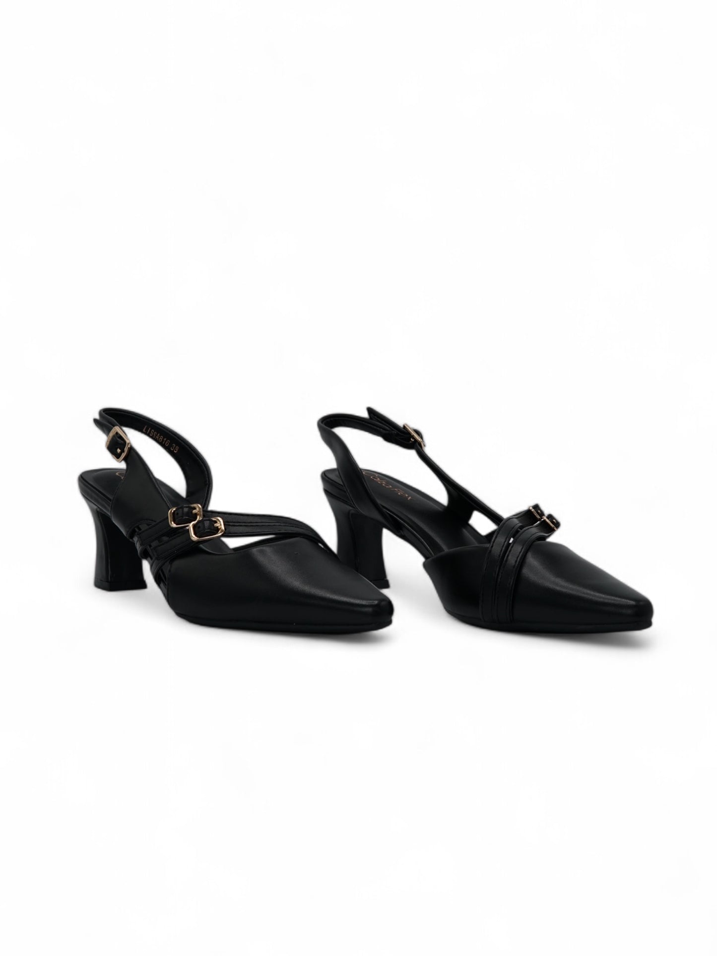 14250 – Zapatos Negros con Tacón y Hebillas Doble Correa