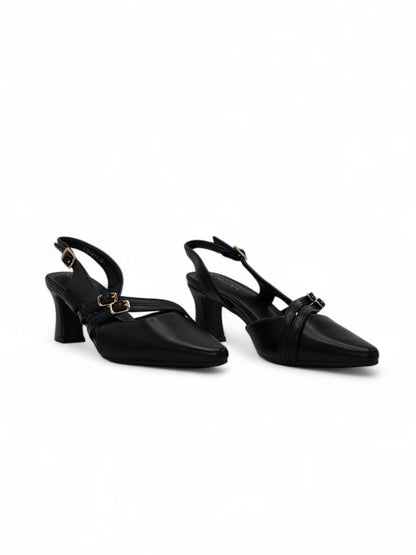 14250 – Zapatos Negros con Tacón y Hebillas Doble Correa