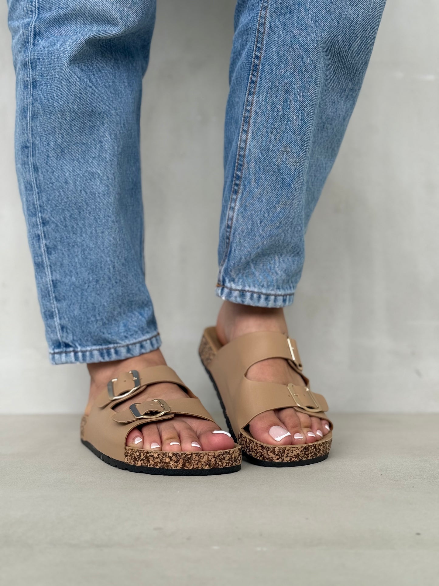 13987-Sandalias Planas de Mujer con Doble Hebilla