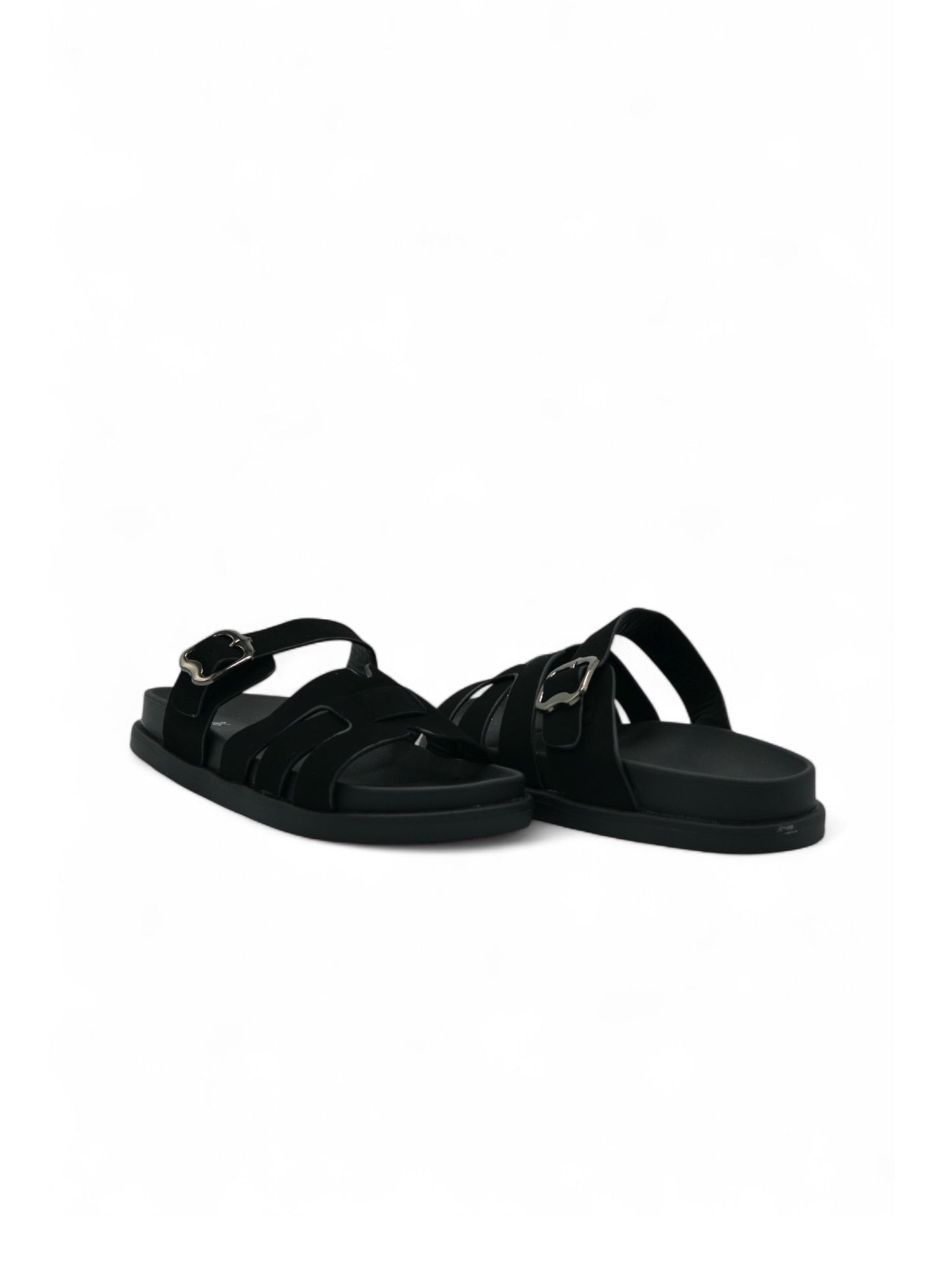 14480 – Sandalias Negras con Hebilla y Tiras Cruzadas