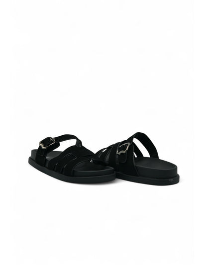 14480 – Sandalias Negras con Hebilla y Tiras Cruzadas